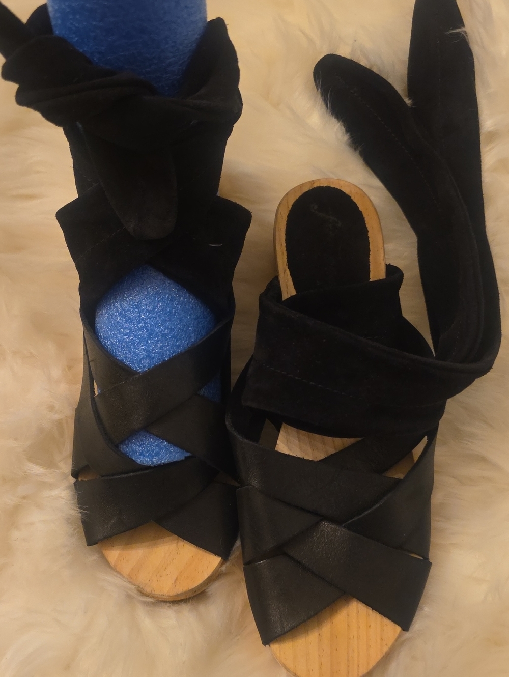 Free People Black Crisscross Wrap Wedge Mules Size 39